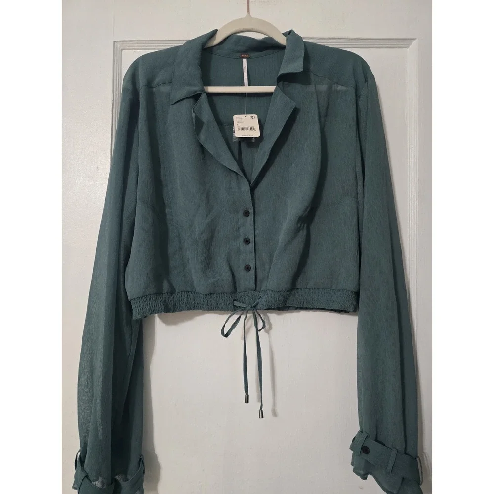 Free People Green Sheer Crop Top Size Large NWT